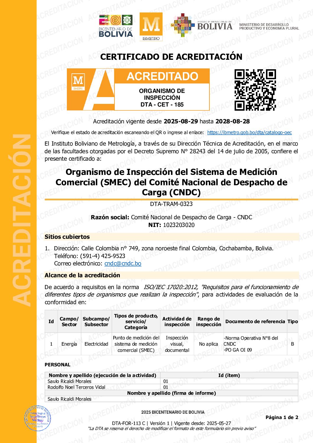 Certificado ISO/IEC 17020
